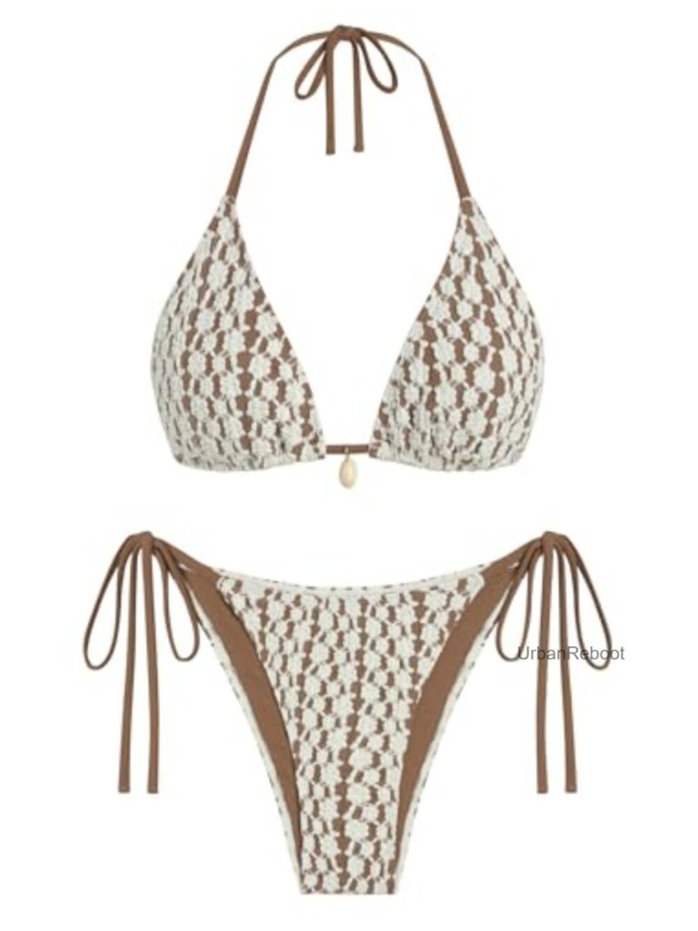 Crochet Halter Triangle Bikini Set Tie Side Cheeky Two Piece Swimsuit